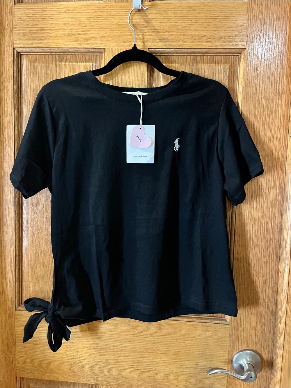 Black Short Sleeve Knot-Hem Tee